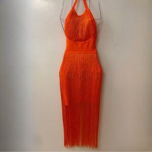 Orange Fringe Dress S